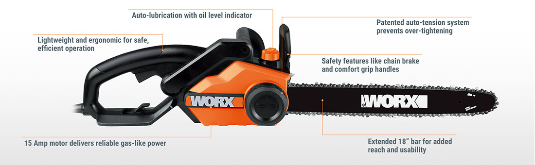 Worx 18 in. 15 Amp Electric Chainsaw-WG304.1 - The Home Depot